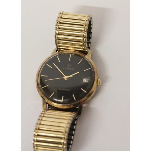 566 - Verity 9ct gold cased vintage quartz gents dress watch on flexi strap