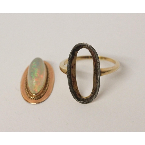 587 - Antique oval opal dress ring, unmarked yellow gold, ring size Q