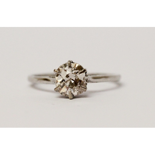 606 - Vintage diamond engagement ring, claw set with an oval old brilliant cut diamond on simple 18ct plat... 