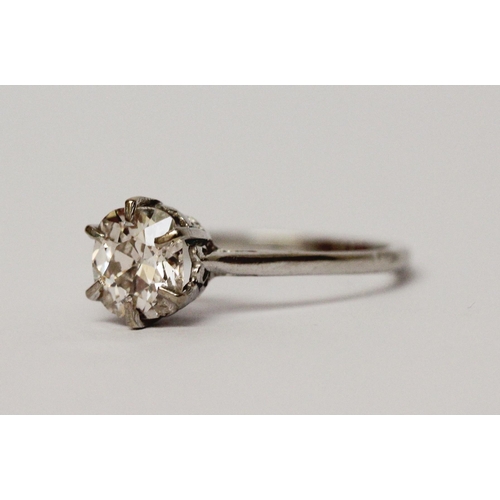 606 - Vintage diamond engagement ring, claw set with an oval old brilliant cut diamond on simple 18ct plat... 