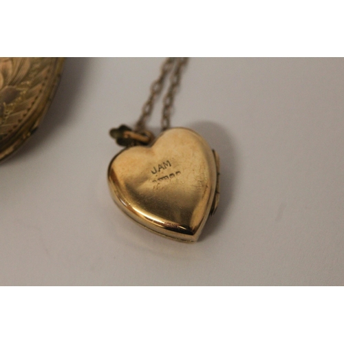 608 - A 9ct yellow gold heart shaped locket on chain, 9ct gold cameo brooch and a Victorian yellow metal l... 