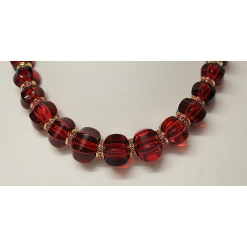 662 - Baccarat Sherazade 18ct gold ruby and crystal necklace, a Limited Edition, of red crystal glass bead... 