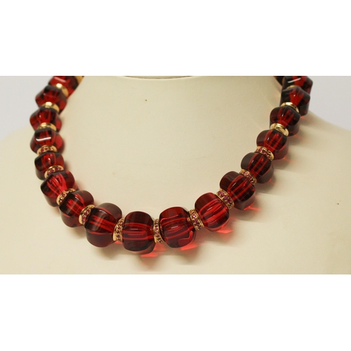 662 - Baccarat Sherazade 18ct gold ruby and crystal necklace, a Limited Edition, of red crystal glass bead... 