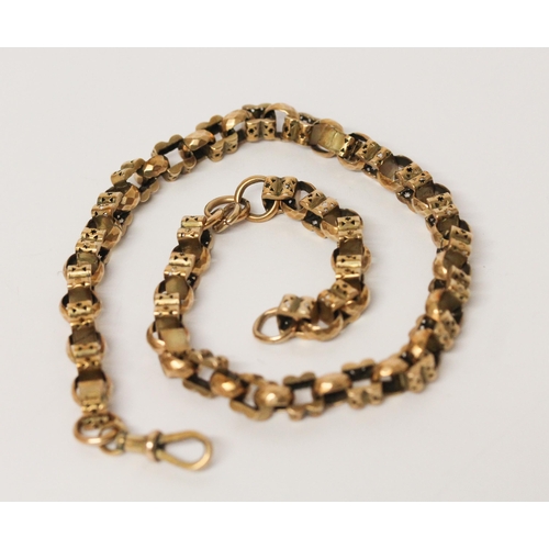 663 - Antique fancy link 9ct gold chain, of pierced box and faceted links, clasp marked 9c. Weight 38.2g, ... 