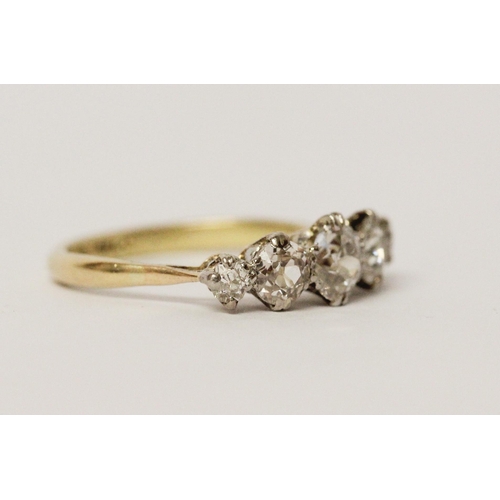 671 - A vintage five stone diamond ring, set with five graduated old brilliant cut diamonds, shank marked ... 