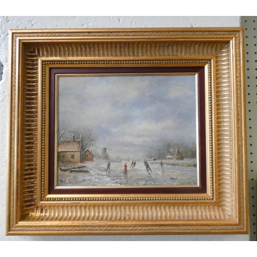 207 - Dutch School Winter scene oil on panel, signed lower right Leickert, in a gilt frame, image size app... 