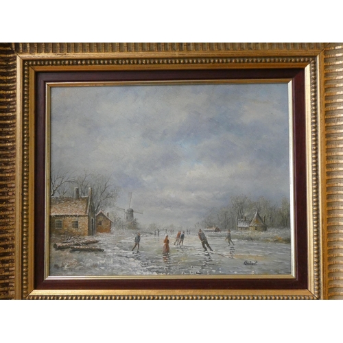 207 - Dutch School Winter scene oil on panel, signed lower right Leickert, in a gilt frame, image size app... 