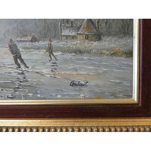 207 - Dutch School Winter scene oil on panel, signed lower right Leickert, in a gilt frame, image size app... 