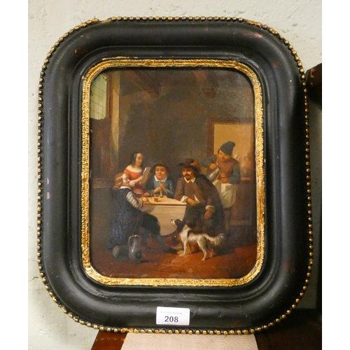 208 - A 19th century Dutch painting by J G Hamaer, figures and dog in a tavern, oil on panel, signed and d... 