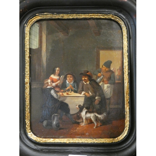 208 - A 19th century Dutch painting by J G Hamaer, figures and dog in a tavern, oil on panel, signed and d... 