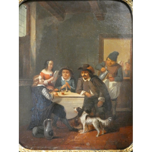 208 - A 19th century Dutch painting by J G Hamaer, figures and dog in a tavern, oil on panel, signed and d... 