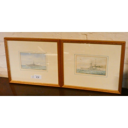 210 - W Sutton - An Isle of Wight artist, four watercolours of pre-WW1 Royal Navy Ships, HMS Superb, Dartm... 