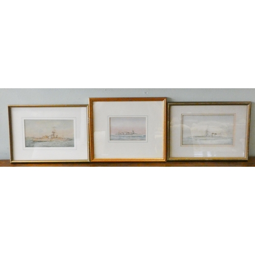 212 - W Sutton, Isle of Wight artist - four watercolours of pre-WW1 Royal Navy ships, image size approxima... 