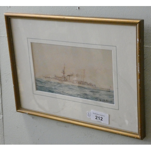 212 - W Sutton, Isle of Wight artist - four watercolours of pre-WW1 Royal Navy ships, image size approxima... 