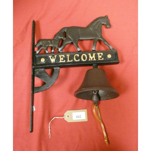 737 - A horse and foal cast iron doorbell with the word 'welcome'