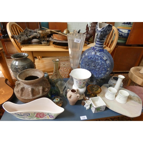 114 - Collection of Art Pottery, Poole Pottery, glass vase etc