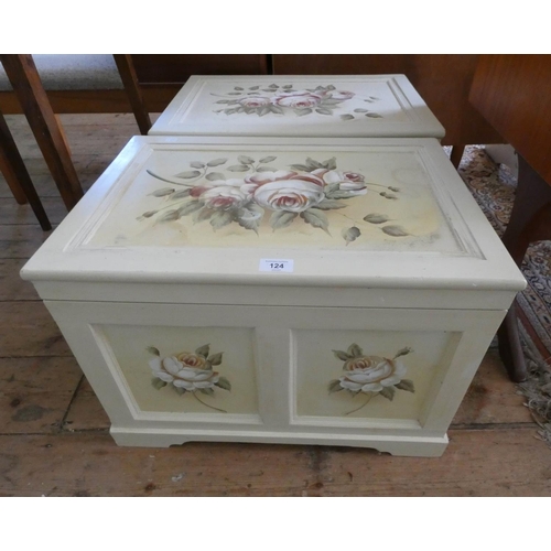 124 - A pair of cream and rose painted bedroom storage chests