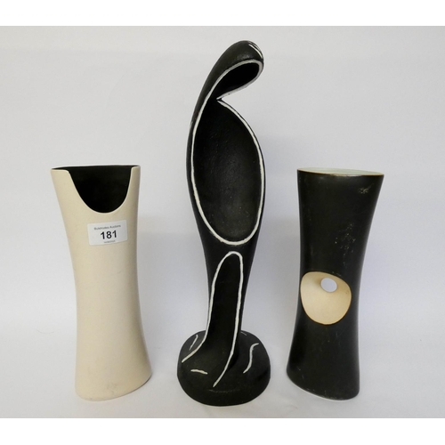 181 - A pair of Concord Art pottery vases and a 1960's model of the Madonna in black and white