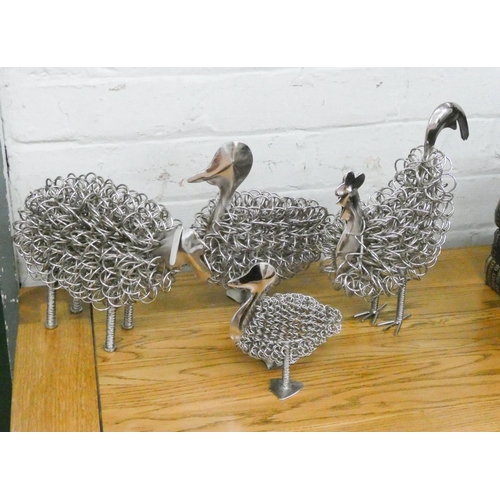 2 - Three modern chrome plated wire animal figure ornaments as sold by the National Trust