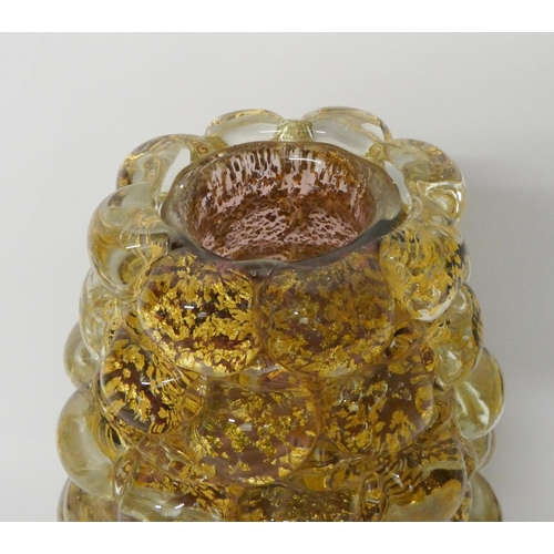 152 - A large Murano glass statement vase with gold foil flecks to the interior, 36cms tall