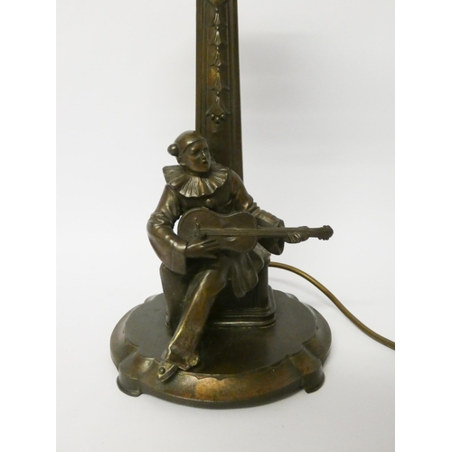 156 - An Art Deco spelter table lamp base modelled as a Piero musician