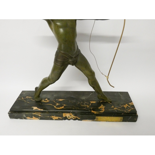 157 - Large Art Deco figure of an archer on a figured marble base with presentation inscription 'Cyclo-Cro... 