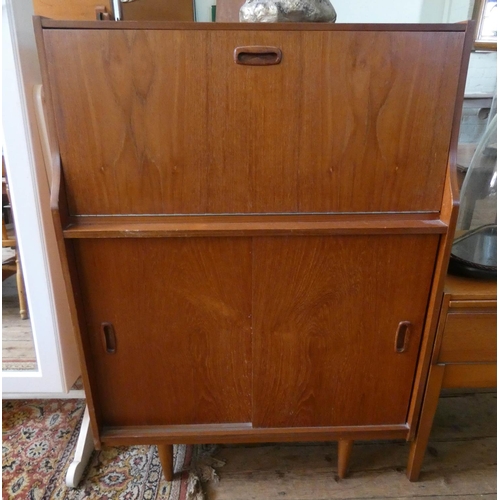 111 - A retro teak bureau with sliding cupboards under