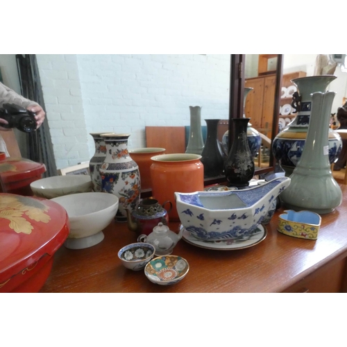 121 - A collection of Japanese pottery, porcelain, lacquer box etc