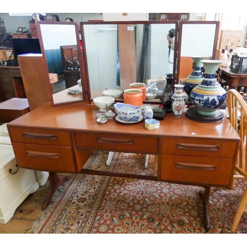 123 - GPlan Fresco retro teak dressing table with triple mirrors