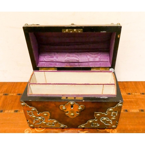 178 - A Victorian walnut brass mounted and studded domed topped stationery box