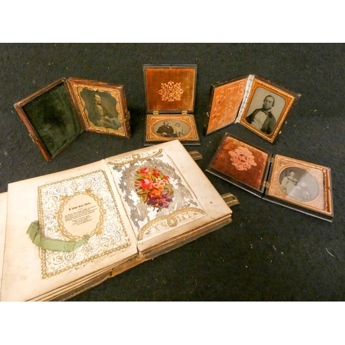 183 - Victorian sweethearts post card/greetings card album and collection of daguerreotype portrait photog... 