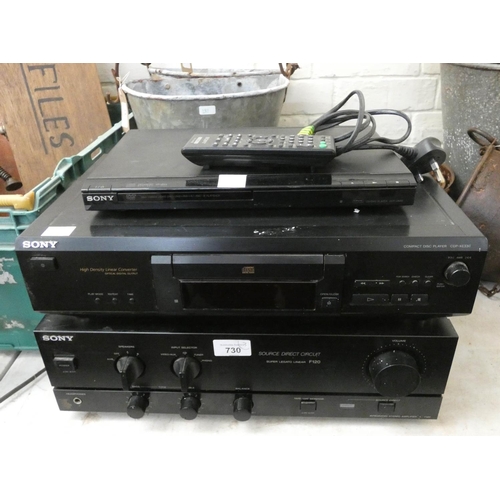 730 - A Sony CD player, Sony High Density Linear convertor CD player and a Sony source direct circuit inte... 