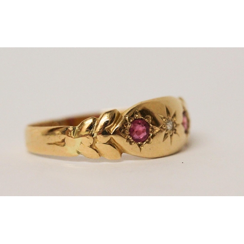 470 - Victorian 18ct gold ruby and diamond gypsy ring, hallmarked, ring size O