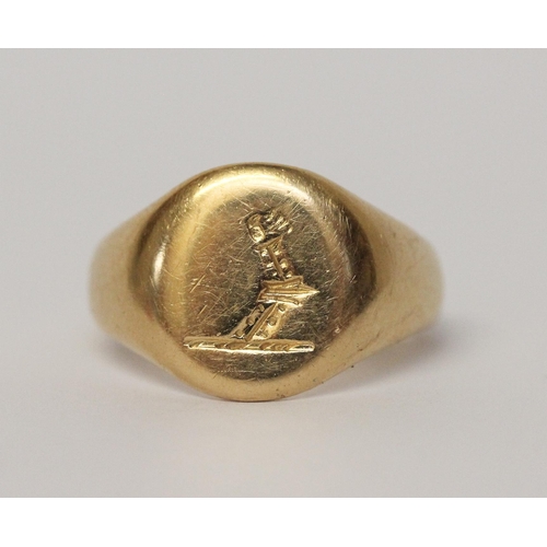 453 - 18ct gold gents signet ring, size N, 7 gms