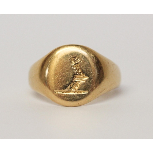 453 - 18ct gold gents signet ring, size N, 7 gms