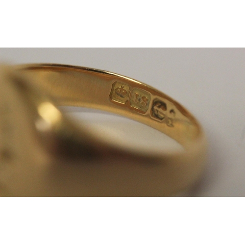 453 - 18ct gold gents signet ring, size N, 7 gms