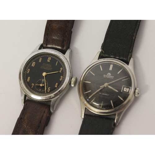 465 - Bucherer gents vintage automatic wristwatch and an Atlantic vintage gents watch - both with black di... 