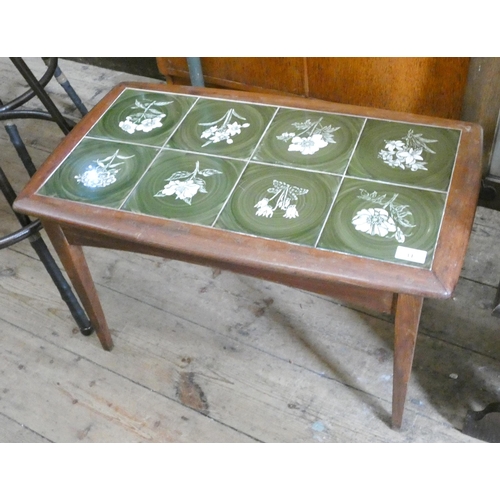 91 - A 1980's teak coffee table with green tile top