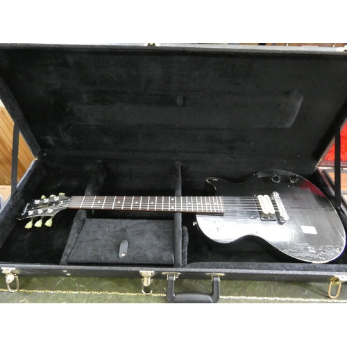 73 - An Epiphone Junior model six string electric guitar with hard carrying case