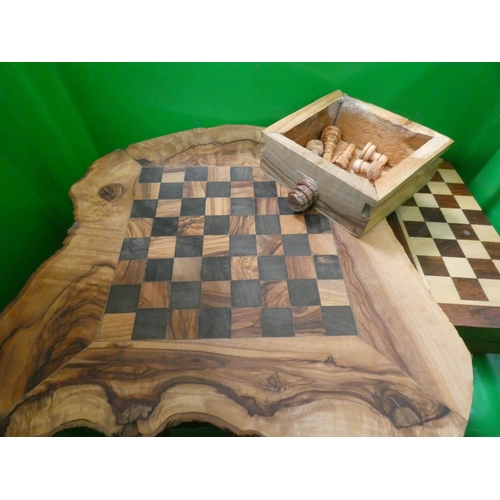 757 - Two odd chess boards with small chess sets