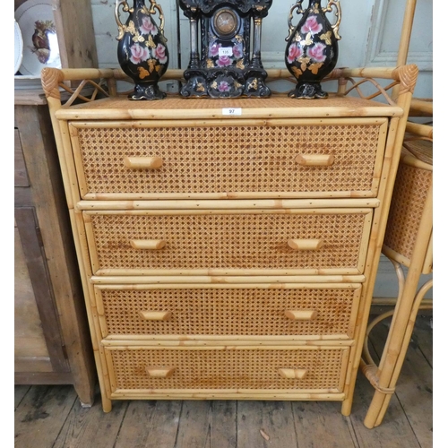 97 - A bamboo and wicker work chest of four long drawers