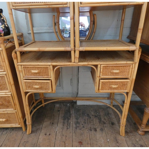 98 - A pair of bamboo and wicker work of bedside cabinets and dressing table with shaped ends