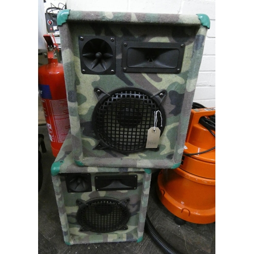 787 - A pair of Omnitronic speakers with camouflage covering