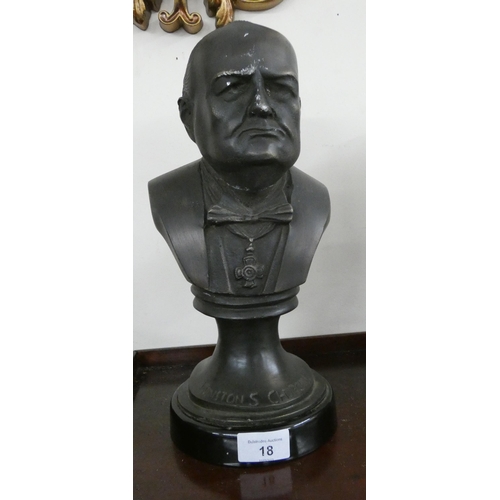 218 - A bronze effect bust of Winston Churchill, 13