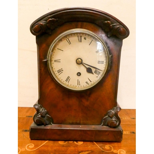 292 - A 19th century mahogany bracket clock with circular enamel dial, 11 1/2