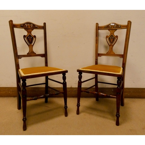 301 - A pair of Edwardian inlaid rosewood bedroom chairs with gold upholstered seats