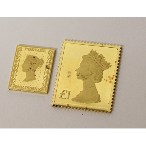 500 - 22ct yellow gold Stamp Replicas - The Penny Black and the £1 Machin 1973.  Set Number 1703 / 3000