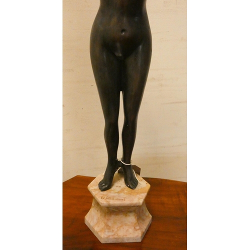 185 - An Art Deco style figure of a naked female after Colinet, 50cms tall