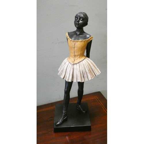 186 - A modern coloured bronze ballerina after Degas, 42cms tall