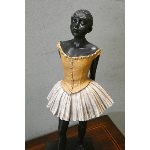 186 - A modern coloured bronze ballerina after Degas, 42cms tall